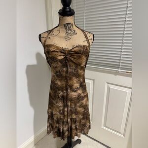 Scala Brown Patterned Halter Dress